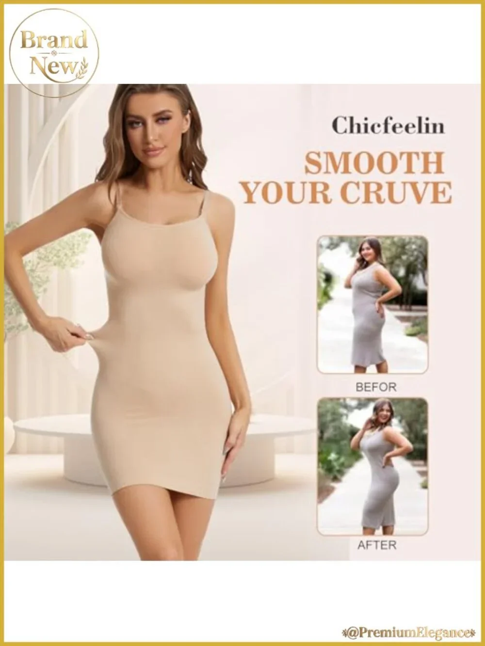 Seamless Tummy Control Full Slip Shapewear Dress for Women with Adjustable